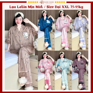 Đồ ngủ nữ bigsize cỡ đại 75-95kg, pijama dài cộc tay ngắn lụa latin mịn mát 95CD01, đồ bộ nữ đồ mặc nhà sang chảnh