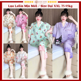 Bộ đồ ngủ pijama nữ bigsize cỡ đại 75-95kg lửng tay cộc lụa lạnh latin mịn mát 95LC01 mặc nhà dễ thương sang chảnh