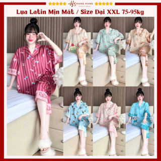 Bộ đồ ngủ pijama nữ bigsize cỡ đại 75-95kg lửng tay cộc lụa lạnh latin mịn mát 95LC01 mặc nhà dễ thương sang chảnh