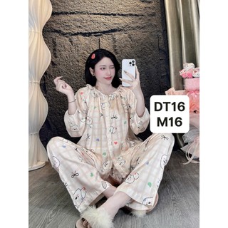 DT16-Tay dài quần dài viền bèo tole lanh mặc hà dành cho nữ thoải mái thấm hút mồ hôi 45kg-70kg