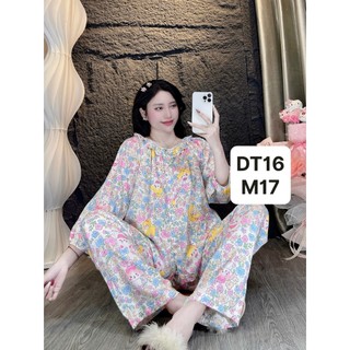 DT16-Tay dài quần dài viền bèo tole lanh mặc hà dành cho nữ thoải mái thấm hút mồ hôi 45kg-70kg