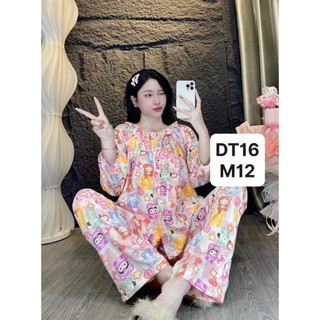 DT16-Tay dài quần dài viền bèo tole lanh mặc hà dành cho nữ thoải mái thấm hút mồ hôi 45kg-70kg