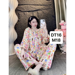 DT16-Tay dài quần dài viền bèo tole lanh mặc hà dành cho nữ thoải mái thấm hút mồ hôi 45kg-70kg