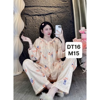 DT16-Tay dài quần dài viền bèo tole lanh mặc hà dành cho nữ thoải mái thấm hút mồ hôi 45kg-70kg