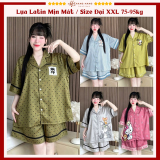 Bộ đồ ngủ pijama nữ bigsize cỡ đại 75-95kg đùi ngắn tay cộc lụa lạnh latin mịn mát 95CC01 mặc nhà dễ thương sang chảnh