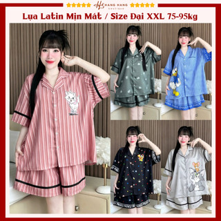Bộ đồ ngủ pijama nữ bigsize cỡ đại 75-95kg đùi ngắn tay cộc lụa lạnh latin mịn mát 95CC01 mặc nhà dễ thương sang chảnh