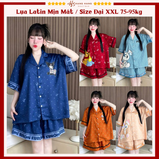 Bộ đồ ngủ pijama nữ bigsize cỡ đại 75-95kg đùi ngắn tay cộc lụa lạnh latin mịn mát 95CC01 mặc nhà dễ thương sang chảnh