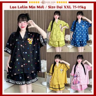Bộ đồ ngủ pijama nữ bigsize cỡ đại 75-95kg đùi ngắn tay cộc lụa lạnh latin mịn mát 95CC01 mặc nhà dễ thương sang chảnh
