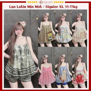 Đồ ngủ nữ bigsize 55-75kg, đồ ngủ 2 dây xếp ly đùi lụa latin mát lạnh 75CS02, đồ bộ nữ đồ mặc nhà dễ thương sang chảnh