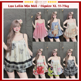 Đồ ngủ nữ bigsize 55-75kg, đồ ngủ 2 dây xếp ly đùi lụa latin mát lạnh 75CS02, đồ bộ nữ đồ mặc nhà dễ thương sang chảnh