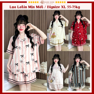 Bộ đồ ngủ pijama nữ bigsize 55-75kg đùi ngắn tay cộc lụa lạnh latin mịn mát 75CC02 đồ bộ nữ mặc nhà dễ thương sang chảnh