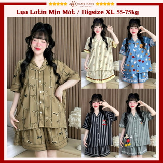Bộ đồ ngủ pijama nữ bigsize 55-75kg đùi ngắn tay cộc lụa lạnh latin mịn mát 75CC02 đồ bộ nữ mặc nhà dễ thương sang chảnh