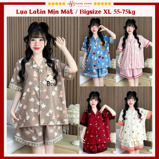 Bộ đồ ngủ pijama nữ bigsize 55-75kg đùi ngắn tay cộc lụa lạnh latin mịn mát 75CC02 đồ bộ nữ mặc nhà dễ thương sang chảnh