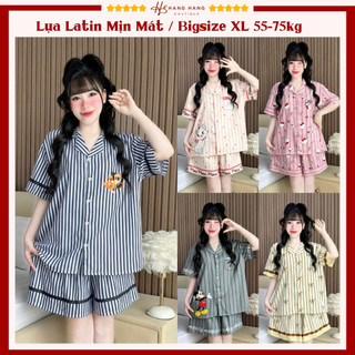 Bộ đồ ngủ pijama nữ bigsize 55-75kg đùi ngắn tay cộc lụa lạnh latin mịn mát 75CC02 đồ bộ nữ mặc nhà dễ thương sang chảnh