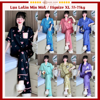 Bộ đồ ngủ pijama nữ bigsize 55-75kg dài cộc tay ngắn lụa lạnh latin mịn mát 75CD05, đồ bộ mặc nhà dễ thương sang chảnh