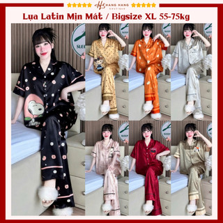 Bộ đồ ngủ pijama nữ bigsize 55-75kg dài cộc tay ngắn lụa lạnh latin mịn mát 75CD05, đồ bộ mặc nhà dễ thương sang chảnh