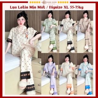 Bộ đồ ngủ pijama nữ bigsize 55-75kg dài cộc tay ngắn lụa lạnh latin mịn mát 75CD05, đồ bộ mặc nhà dễ thương sang chảnh