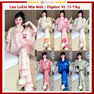 Bộ đồ ngủ pijama nữ bigsize 55-75kg dài cộc tay ngắn lụa lạnh latin mịn mát 75CD05, đồ bộ mặc nhà dễ thương sang chảnh