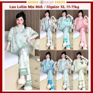 Bộ đồ ngủ pijama nữ bigsize 55-75kg dài cộc tay ngắn lụa lạnh latin mịn mát 75CD05, đồ bộ mặc nhà dễ thương sang chảnh