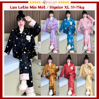 Đồ ngủ nữ bigsize 55-75kg, pijama dài tay dài lụa latin mịn mát 75DD02, đồ bộ nữ đồ mặc nhà dễ thương sang chảnh cao cấp