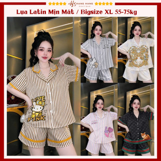 Bộ đồ ngủ pijama nữ bigsize 55-75kg đùi ngắn tay cộc lụa lạnh latin mịn mát 75CC07 mặc nhà dễ thương sang chảnh