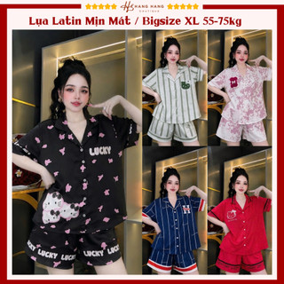 Bộ đồ ngủ pijama nữ bigsize 55-75kg đùi ngắn tay cộc lụa lạnh latin mịn mát 75CC07 mặc nhà dễ thương sang chảnh