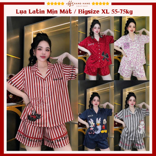 Bộ đồ ngủ pijama nữ bigsize 55-75kg đùi ngắn tay cộc lụa lạnh latin mịn mát 75CC07 mặc nhà dễ thương sang chảnh