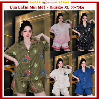 Bộ đồ ngủ pijama nữ bigsize 55-75kg đùi ngắn tay cộc lụa lạnh latin mịn mát 75CC07 mặc nhà dễ thương sang chảnh