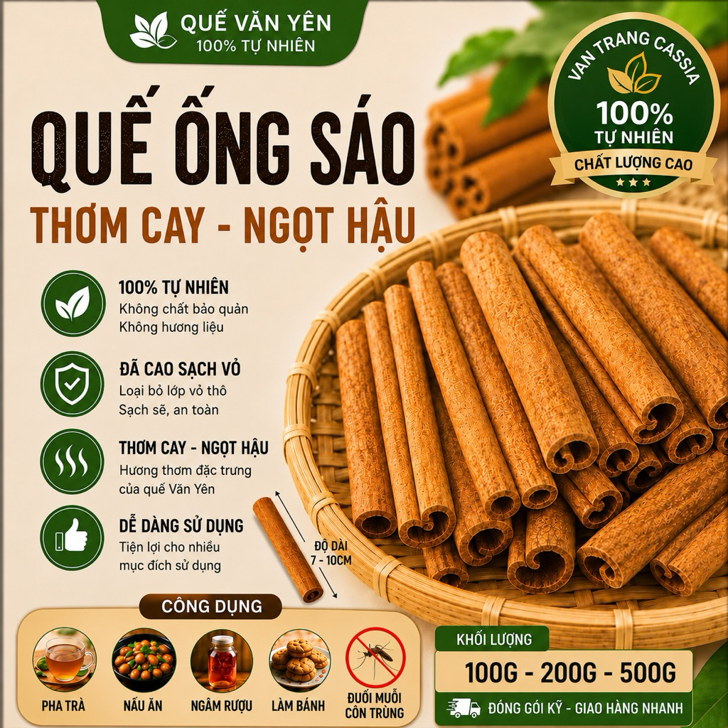 Quế ống sáo Yên Bái cạo sạch vỏ thơm cay làm thực phẩm, gia vị, pha trà | 100% tự nhiên | thơm cay đậm vị