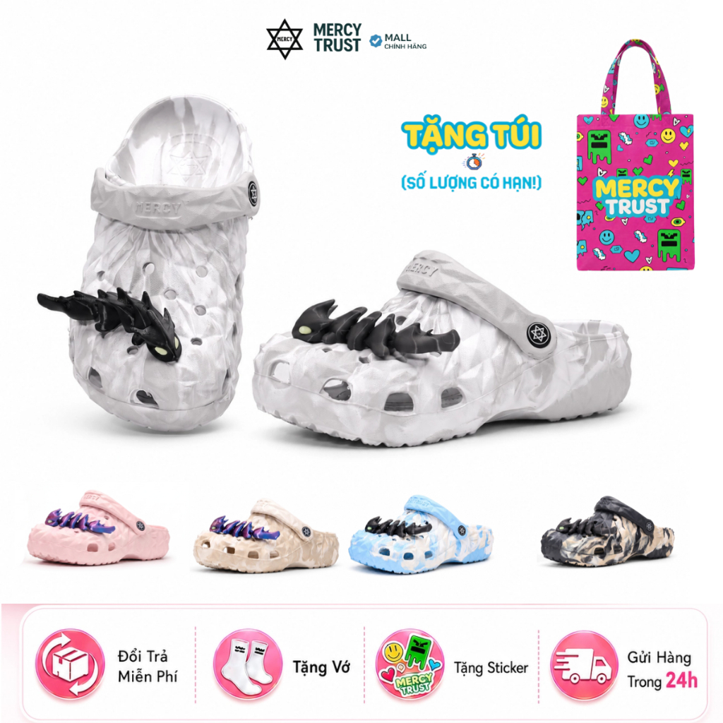 [TẶNG TÚI TOTE] Kèm Sticker 3D Rồng, Vớ - Dép Sục MERCY TRUST Kim Cương R01 Đúc Vân Đá Marble Nam Nữ