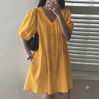 𝗛𝗲𝘃𝗲𝗿 𝗗𝗿𝗲𝘀𝘀 -|LY LINEN| Đầm Linen xếp li Thủ công tay phồng