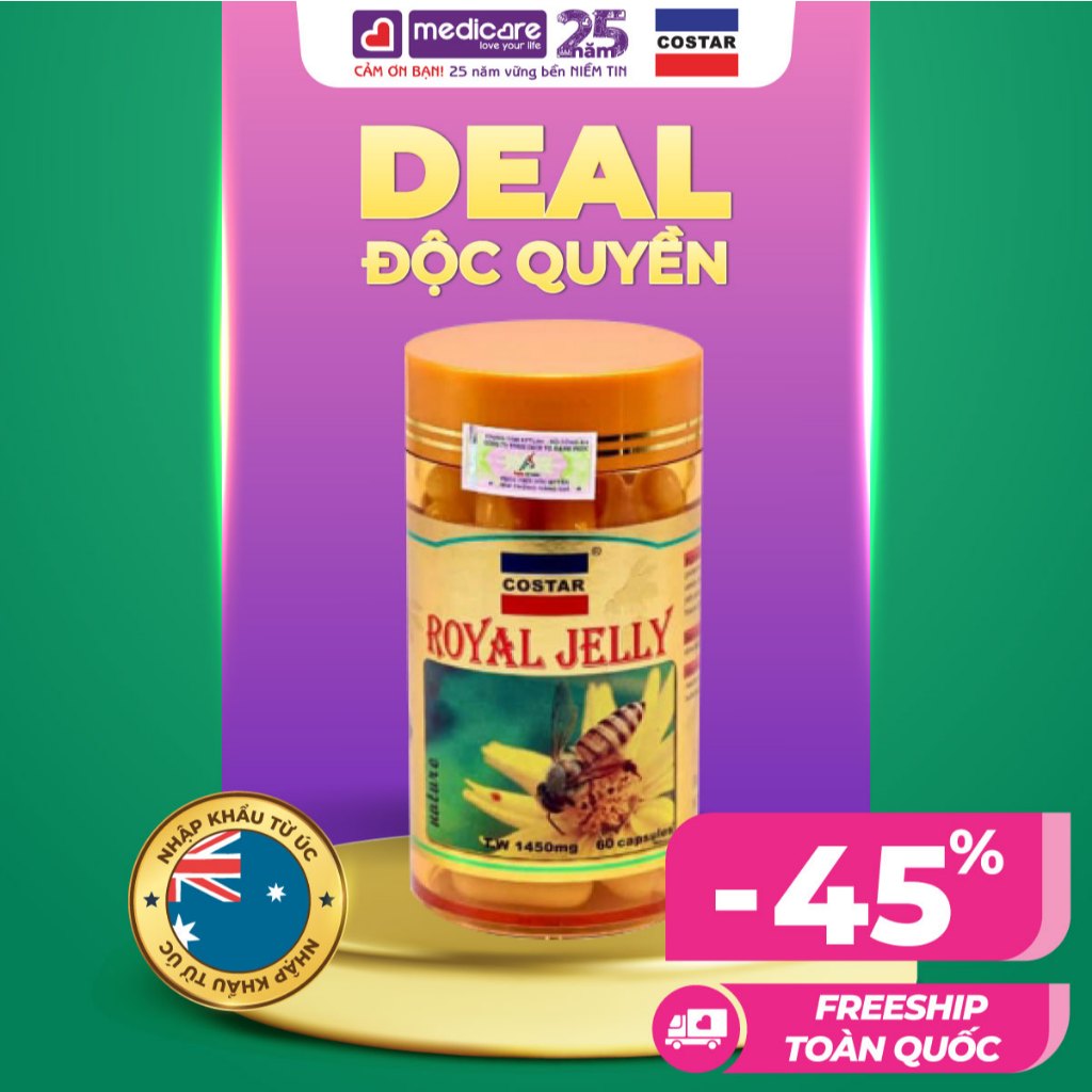 Viên uống COSTAR sữa ong chúa giúp tăng cường sức khỏe và làm đẹp da 1450mg 60 viên