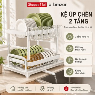 Kệ Úp Chén Bát Có cửa xả nước 2 Tầng Kệ Để Chén Bát Đĩa Giá Để Bát Đĩa Thép Cacbon