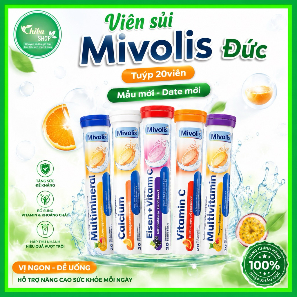 Viên sủi Mivolis Đức ống 20 viên  [Date mới 12/2027]