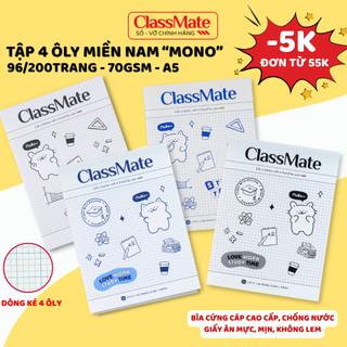 Tập 4 Ôly Classmate BST Mono 70gsm Giấy Ăn Mực, Không Bị Thấm, Bìa Cao Cấp Chống Nước, Thuận Tiện Ghi Chép, Viết Bài