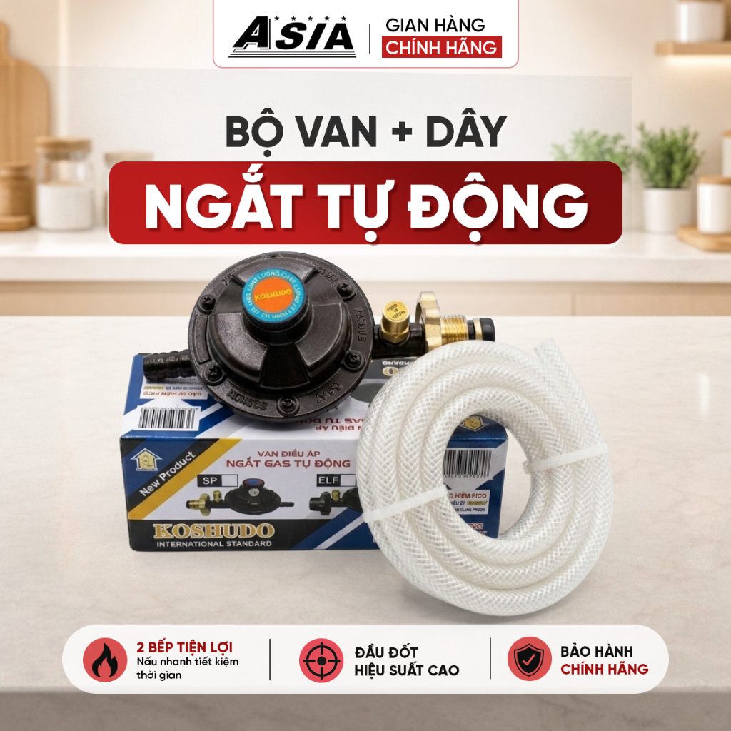 Bộ Van Ngắt Tự Động + Dây Bếp Gas An Toàn - Hàng Chính Hãng Bảo Hành 12 Tháng