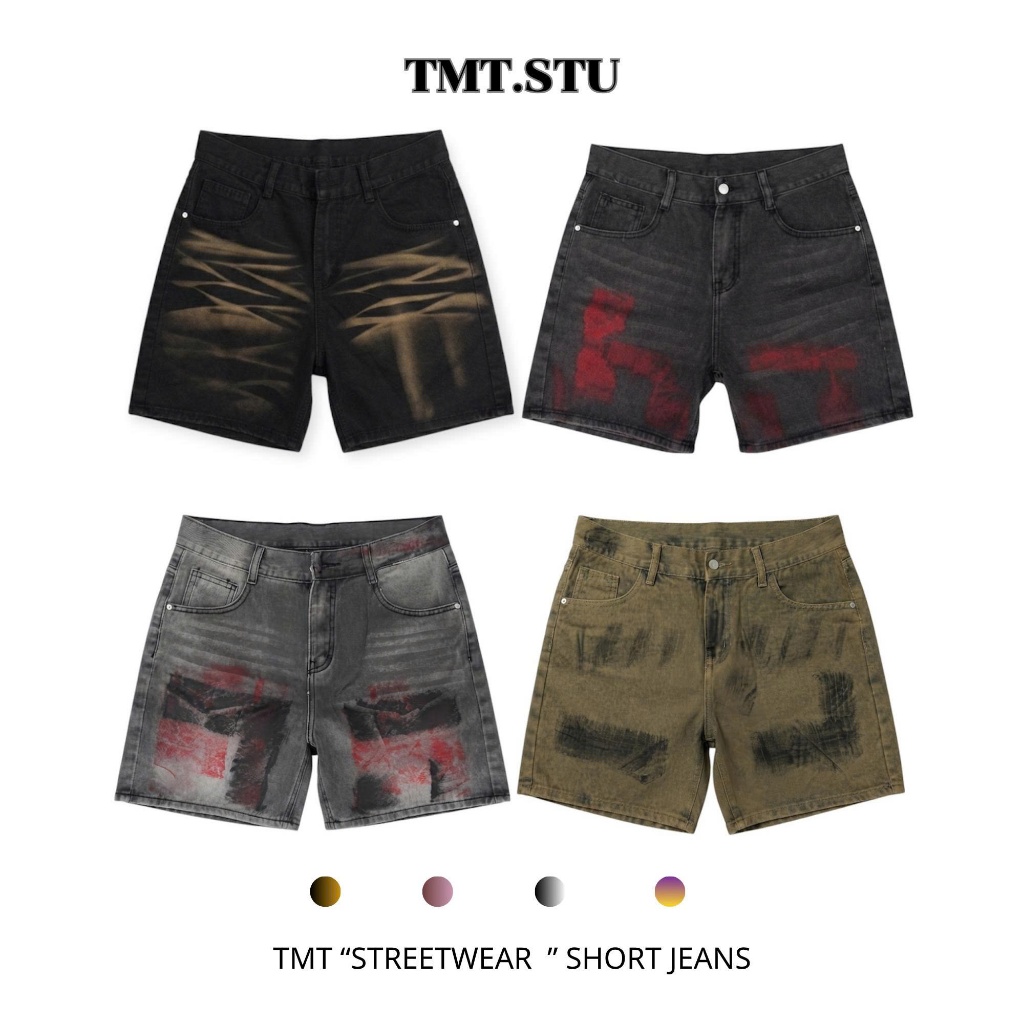 Quần Short Jean Streetwear Wash Loang Form Trên Gối TMT.STU, Jean Cotton Cao Cấp | TMTD46