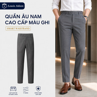 [Chính Hãng] Quần Âu Nam Cao Cấp Màu Ghi Louis Adam Cạp Chun Ẩn, Chất Liệu Cao Cấp Mềm Mát, Nhanh Khô, Chống Nhăn