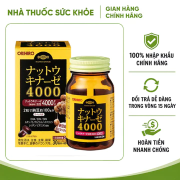 (Nhập Chính Hãng- Đủ VAT ) Viên Uống Orihiro Nattokinase 4000FU Nhật Bản - Hỗ Trợ Tuần Hoàn