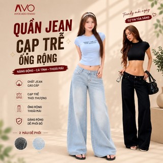 Quần Jean Cạp Trễ Y2K Vibes Âu Mỹ by Avo Avocado Dáng Dài Basic Ống Suông Đáy Ngắn Thấp (Sẵn, ảnh thật)
