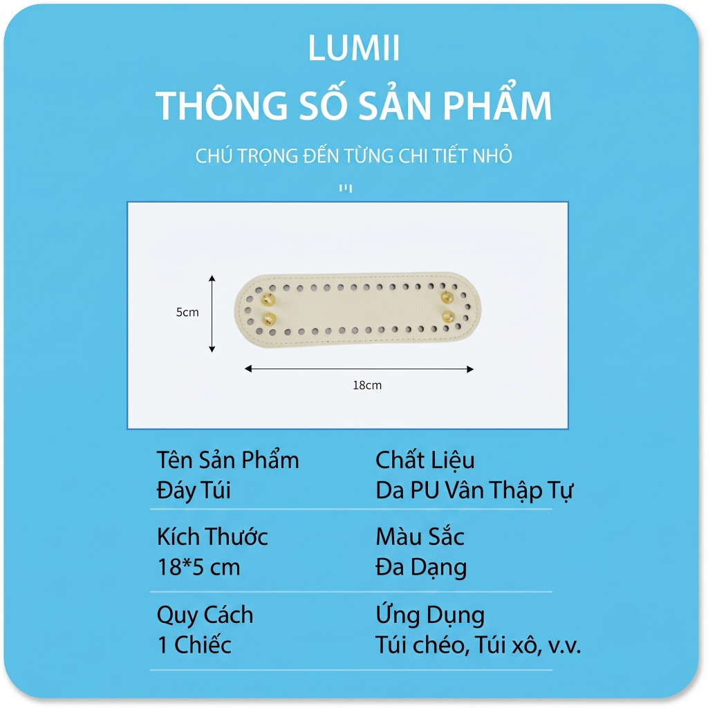 Đáy Túi Da PU LUMII Vân Chữ Thập Có Đinh Mạ Điện Chống Trầy Phụ Kiện Làm Túi Xách Handmade