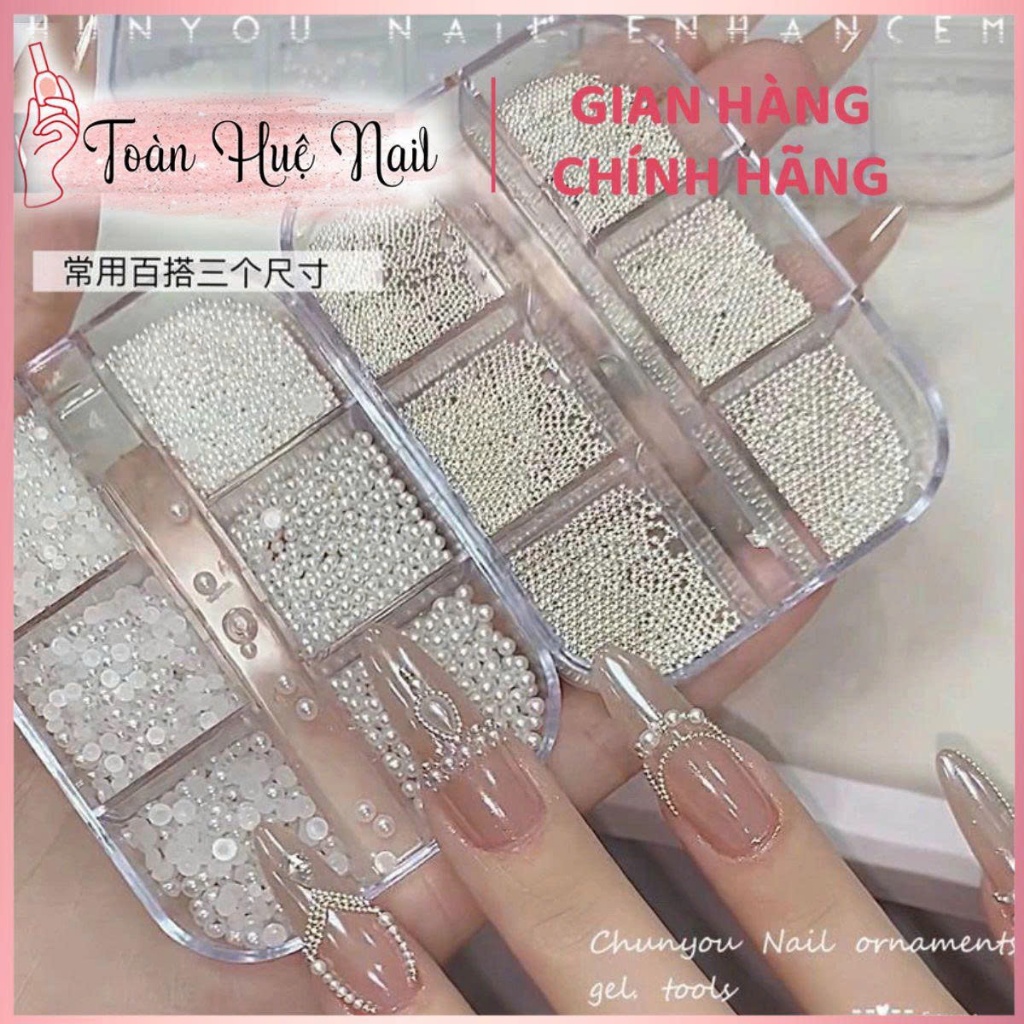 Phụ Kiện Trang Trí Móng Tay Nghệ Thuật Nửa Tròn Cao Bóng – Hạt Ngọc Trai Bạc Mini Thép, Mix Đa Năng Dùng Nail Art