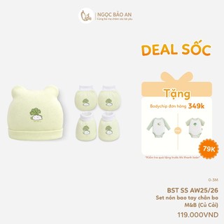 M&B (0-3M) Set nón bao tay chân sơ sinh bo chun chất cotton cao cấp an toàn cho da bé thoáng mát