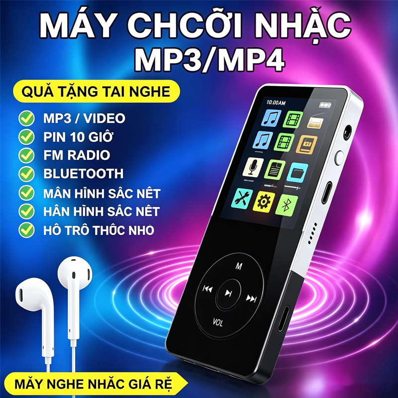 Máy Nghe Nhạc MP3 MP4 Bluetooth Mini Có Loa Ngoài Cao Cấp Màn Hình LCD, Máy Học Tiếng Anh Ghi Âm Tiện Lợi Cho Học Sinh