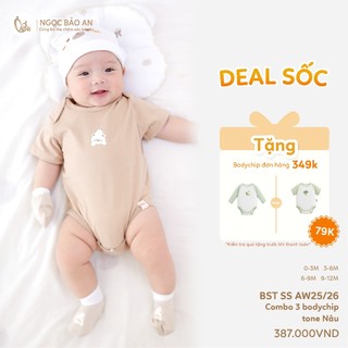 M&B (0-12M) Bộ bodychip sơ sinh, bodysuit Gấu Nâu cotton cao cấp mềm mịn, thoáng mát thấm hút mồ hôi