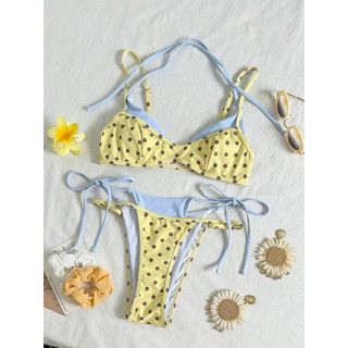 (sẵn mút )•HN• Hoả tốc Bikini Polka Sweet 2 Mảnh – Đồ Bơi Nữ Chấm Bi Phối Màu, Quần Buộc Dây Sexy Đi Biển.