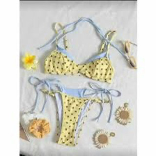 (sẵn mút )•HN• Hoả tốc Bikini Polka Sweet 2 Mảnh – Đồ Bơi Nữ Chấm Bi Phối Màu, Quần Buộc Dây Sexy Đi Biển.