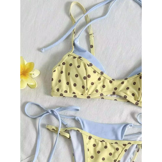 (sẵn mút )•HN• Hoả tốc Bikini Polka Sweet 2 Mảnh – Đồ Bơi Nữ Chấm Bi Phối Màu, Quần Buộc Dây Sexy Đi Biển.