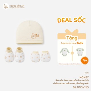 Honey (0-3M) Set nón bao tay chân bo sơ sinh chất cotton mềm mại, thoáng mát, co giãn tốt.