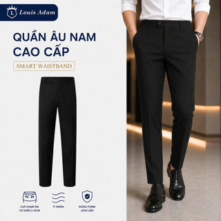 [Chính Hãng] Quần Âu Nam Cao Cấp Màu Đen Louis Adam - Chống Nhăn, Nhanh Khô, Cạp Chun Ẩn, Regular Fit